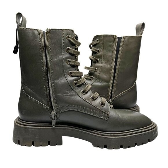 ZARA FAUX LEATHER LACE-UP FLAT ANKLE COMBAT BOOTS IN MUTED OLIVE GREEN - 39 (9) - Picture 4 of 11
